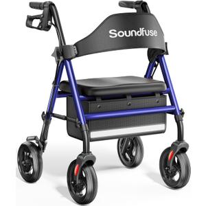 Rollator Walkers with Seat for Seniors, Foldable 8" Big Wheels All Terrain Rolling Walker, Handles and Ergonomic Seat Height Adjustable, 350 lb, FSA HSA Eligible (Blue)