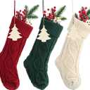 Cable Knit Christmas Stockings Set of 3, 18 Inch Large Xmas Stocking Christmas Fireplace Decorations with Name Personalized Crafts or Family Holiday Party Decor