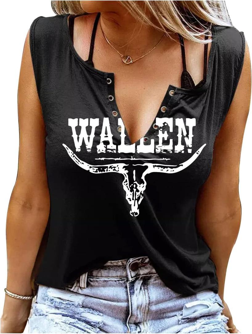 Country Concert Outfits for Women Graphic Tees V Neck Tank Tops for Women Band Tees Western Tops for Women Cowgirl Shirt (Black, L)