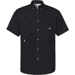 Alimens & Gentle Short Sleeve Fishing Shirt Wicking Fabric Sun Protection Casual Button Down Shirts (4X-Large, Black)