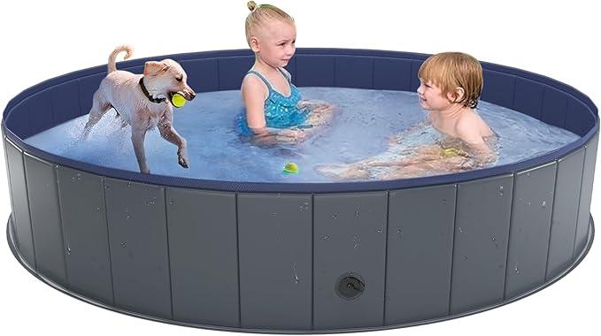 Foldable Dog Swimming Pool, Collapsible Hard Plastic, Portable Bath Tub for Pets Dogs and Cats, Pet Wading Pool for Indoor and Outdoor, size 60"x60"x12"