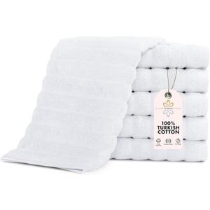 Classic Turkish Towels CTT Luxurious 100% Turkish Cotton Washcloths 6 Pack, Highly Absorbent & Quick Dry, Face Towels Wash Cloths for Hotel, Spa & Gym | 13"x13" (White)
