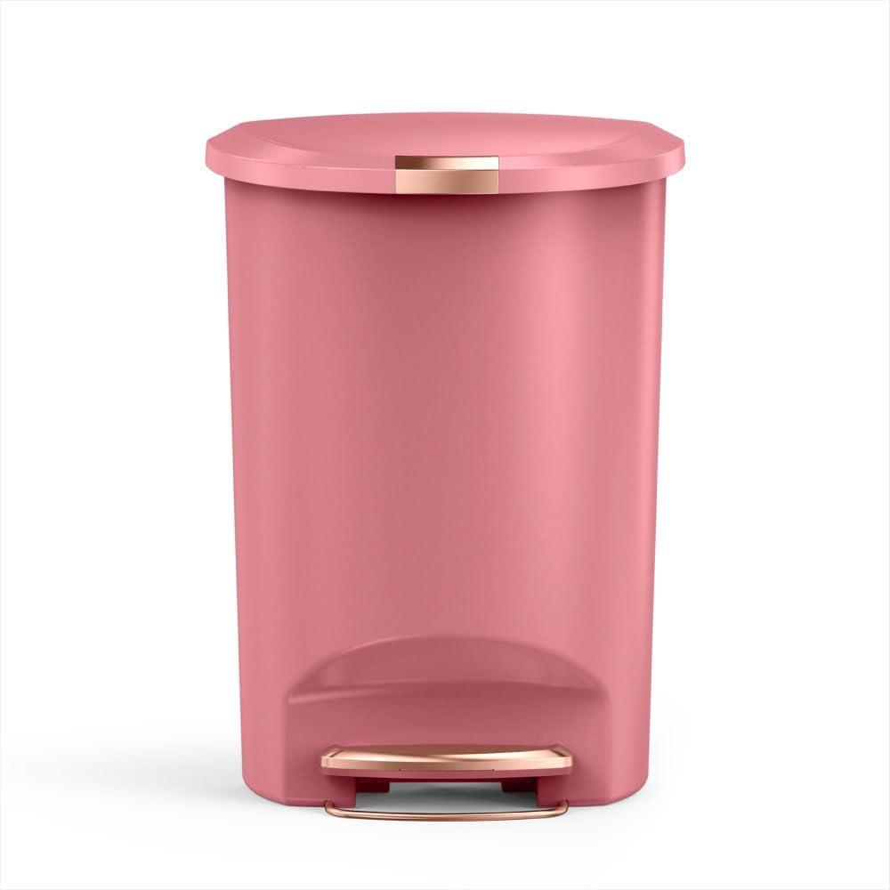 simplehuman Semi-Round Step Can, 50L / 13 Gallon Kitchen Trash Can, Studio Edition, Pet-Proof Slide Lock, 150,000-Step Pedal, Lid Shox Silent Close, Blush Plastic