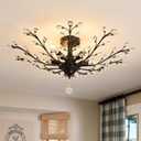 CVKASH 5 - Light Vintage Small Crystal Chandelier Modern Semi Flush Mount Ceiling Light Fixture Chandelier Lighting for Kitchen Bedroom Living Room Dining Room Hallway FoyerBlack