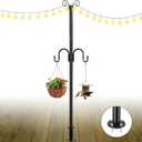 String Light Poles, 10FT Patio Light Poles for String Lights Metal Post Pole with Hooks to Hang Outdoor String Lights, Plant Baskets, Bird Feeder (Matte Black(1pc))