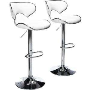 Roundhill Furniture Masaccio Cushioned Leatherette Upholstery Airlift Adjustable Swivel Barstool with Chrome Base, Set of 2, White