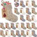 Glimin 24 Set Mini White Christmas Stockings Set with Red White Striped Scarf and Buttons 6 Inch Faux Fur Xmas Hanging Stocking Bulk Small Plush Xmas Stocking with Christmas Kraft Gift Tags