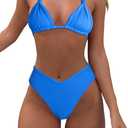 Bikini Sets for Women Sexy Halter Triangle String Bikini Cheeky V Cut High Waisted Thong Swimsuits 2 Piece (Large, Blue)