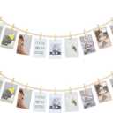 KLOGTSIND Hanging Photo Display Wall Decor, 2PCS Boho Wooden Bead Garland Collage Picture Frame with 9 Wood Clips for Bedroom, Living Room, Office, Dorm Decor, Photos Holder Teen Girl Gifts (Nature)