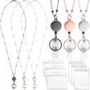 Lanyards for Id Badges 3 Pack Badge Lanyard with 6 Pcs Id Badge Holder Retractable Stainless Steel Teacher Lanyard Cruise Ship Lanyards for Girl Women (Black, Silver, Rose Gold)