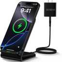 Samsung S26 S25 Wireless Charger Stand Wireless Phone Charger for Android Samsung Galaxy S25 Ultra S25 Edge S25 Plus S25FE S24FE S23 S22 S21 S20, Wireless Charging Station for iPhone 17 with Adapter (BlACK)
