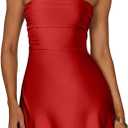 XXTAXN Women's Sexy Tube Strapless Ruched A Line Wedding Guest Cocktail Satin Mini Dress (Red), S