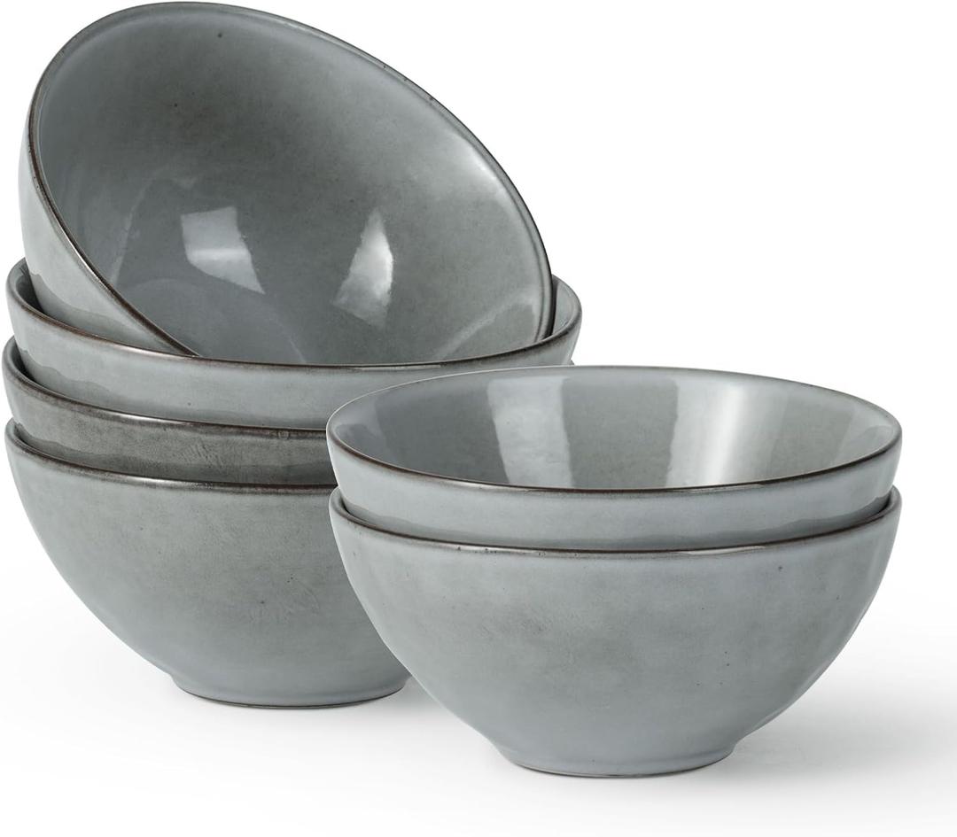 famiware Cereal Bowls Set of 6, Ocean Round 6" Soup Bowls, 23oz Rice Serving Bowl Oatmeal Bowls, Reactive Glaze Kitchen Bowl Set, Microwave and Dishwasher Safe, Scratch Resistant, Grey