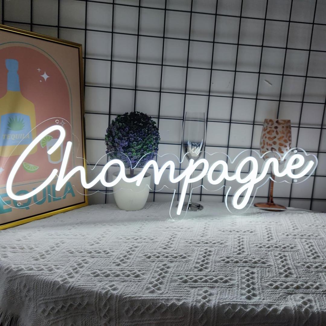 Champagne Neon Signs for Wall Decor, 23.6*7.7 Inches Drink Display Led Light Neon Sign, Light Up Sign Neon for Wedding, Engagement, Yes to Champagne Led Neon Signs for Birthday Bedroom Bar Pub Club Wall Decor Decorations, INSNEnN
