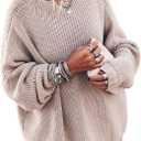 Ugerlov Women's Oversized Sweaters Batwing Sleeve Mock Neck Jumper Tops Chunky Knit Pullover Sweater, Size Small-Medium (Beige)