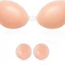 Niidor Adhesive Bra Strapless Sticky Invisible Push up Silicone Bra for Backless Dress with Reusable Nipple Covers, size C