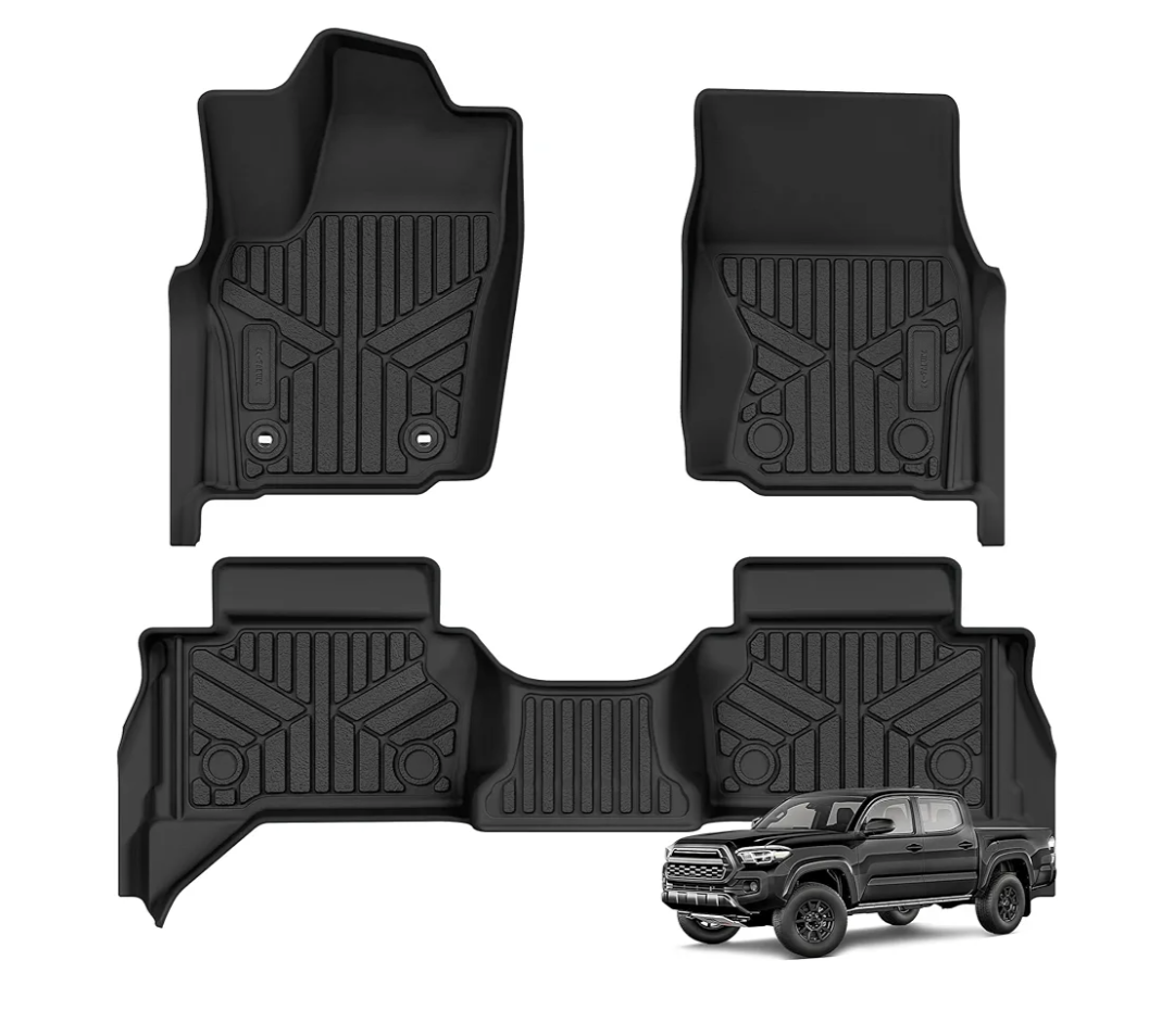 AUTOSAVER88 Floor Mats Fit for 2025 Toyota Tacoma Double Cab, All Weather TPE Floor Liners Custom Fit for 2024 Tacoma Automatic Transmission Non Hybrid, Front&Rear 2 Row Car Mats Accessories, Black