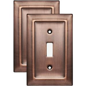 Monarch Abode 1-Gang Toggle Wall Plate, Architectural Metal Single Switch Wall Plate, Decorative Light Switch Cover Plate for Electrical Outlet, Antique Copper, Pack of 2