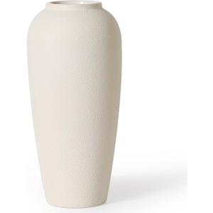 Kokrose Rustic Ceramic Table Vase, 14.9" Vintage Cream Clay Tall Floor Ceramic Terracotta Vase for Table Centerpieces, Large Textured Farmhouse Decorative Vases for Home Decor (15 Inch White Floor Vase)