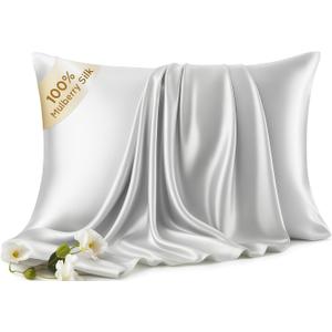 100% Pure Mulberry Silk Pillow Cases - 6A Luxury Silk Pillowcase for Hair and Skin Anti-Wrinkle, Cooling & Smooth, Hidden Zipper Pillowcases for Sleeping Women (Gray, Standard)