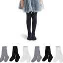 Pack pof 6 Girls' Tights Cable Knit pantyhose Soft Cotton Stocking Stylish Leggings for Girls Aged 5-10, Black/Grey/White