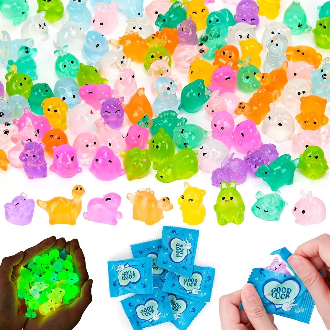 Hysagtek Mini Resin Animals Blind Bags - 100 Pcs Luminous Tiny Animals Glow in The Dark Little Farm Figures Micro Landscape Aquarium Potted Xmas Dollhouse Decor Fairy Garden Accessories