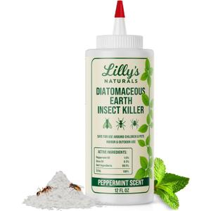 Diatomaceous Earth Food Grade with Peppermint Oil Crawling Insect Killer | Indoor Pest Control Powder for Bed Bug, Roach, Ant, Fleas | Lilly's naturals, 12 fl oz