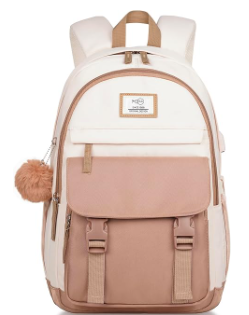 MOMUVO School Backpacks for Teen Girls Women,15.6 Inch Laptop School Book Bag Cute College Backpack Bookbag for Students Pink and Brown