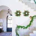 4Pcs Mini Christmas Candle Rings Wreaths, 10Inch Christmas Pine Kitchen Cabinet Candle Holder with Red Berries for Table Cenderpiece Chair Wall Window Decor