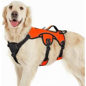 rabbitgoo Escape Proof Dog Harness, Soft Padded Full Body Pet Harness, Reflective Adjustable No Pull Vest with Lift Handle and Leash Clip for Large Dogs Walking Hiking Training, L, Orange