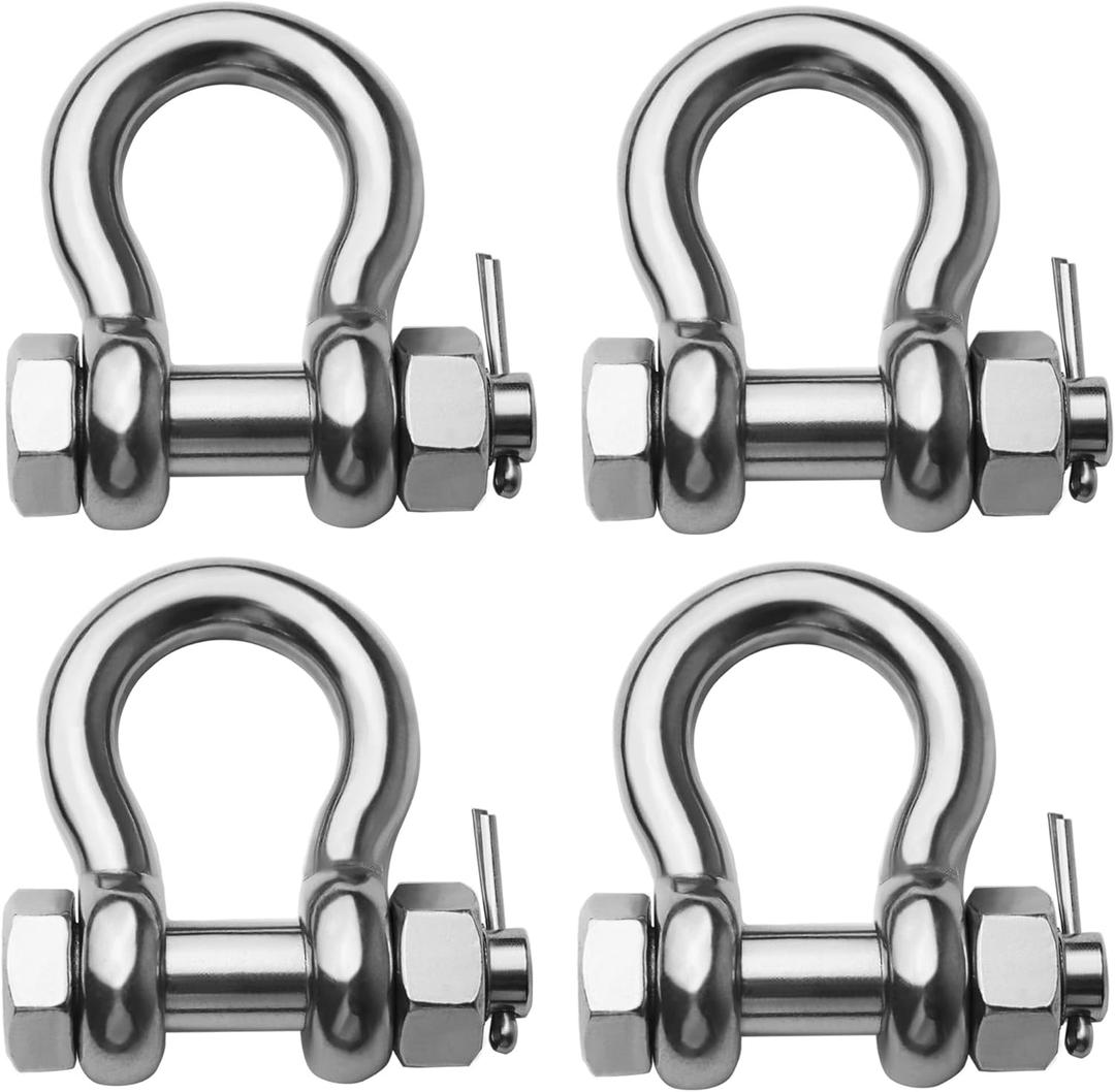 Stainless Steel D Ring Shackles 1/4" 5/16" 3/8" 1/2 inch 316 SS Heavy Duty Boat Anchor Shackle Marine Grade Bow Shackles with Cotter Pins