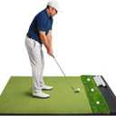 Golf Hitting Mat with Ball Tray 5x4ft - 6x4ft Dual-Turf Practice Mat for Indoor & Outdoor Use Golf Training Mat with Rubber Tee Holes, Suitable for Swing Driving & Chipping