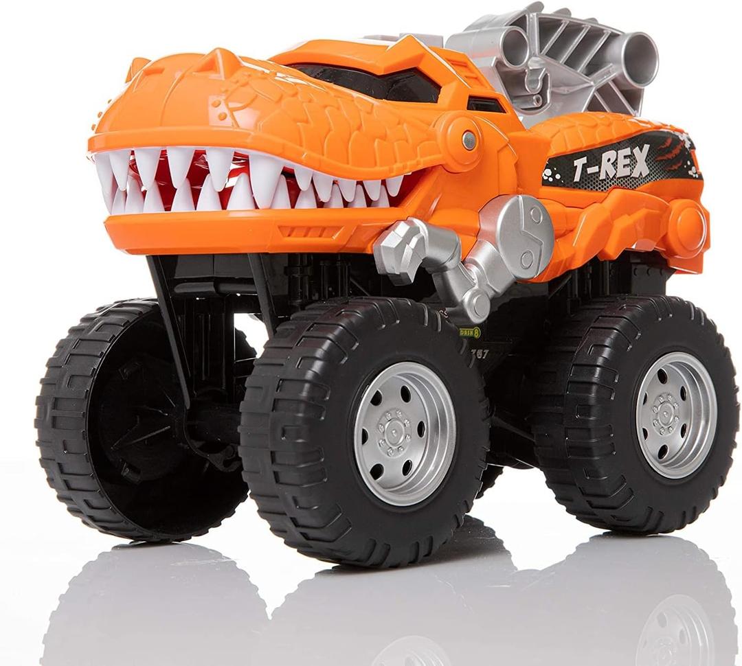 Dazmers Dino Monster Truck - Motorized T-Rex Monster Truck for Kids 3 Years and Up - Roars and Lights Up - Big Dinosaur Truck Toy - Durable 10" Long Monster Truck for 3 Year Old Boys