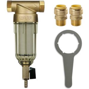 iSpring WSP-50 Reusable Whole House Spin Down Sediment Water Filter 50 Micron, 1" MNPT + 3/4" FNPT w/Push to Connect Fittings
