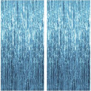 2 Pack Blue Streamers Party Decorations Fringe Backdrop Ocean Themed Decorations Foil Curtain Backdrop Blue Birthday Ocean Party Decor Supplies
