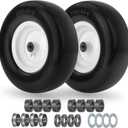 13x5.00-6 Flat Free Lawn Mower Tire and Wheel, Solid Smooth Zero Turn Mower Front Tire Assembly, with 3/4" & 5/8" Bearing, 3.25"-5.9" Centered Hub, 2 PCS (13x5.00-6 Flat Free (Smooth Tread-W))