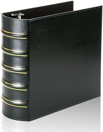 LETVPVOW Vintage Hardback 3 Ring Binder 3 Inch, Professional Leather Binder 3 Ring, Three Ring Binders Fits 8.5 x 11, D Ring Binders for Photo Album, Home, School and Office Supplies-Black