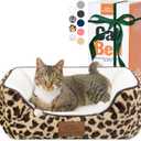 Rectangle Cat Dog Bed for Large Medium Small Pets Indoor Outdoor Machine Washable Sleeping Sofa Non-Slip Bottom Soft Puppy Bed Durable Orthopedic Calming Pet Cuddler (Small, Leopard)