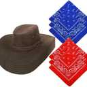 Janmercy 6 Sets Cowboy Hat and Paisley Bandana DIY Cowgirl Hat for Women Men Halloween Costume Party (Coffee, Red, Blue)