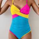 Eomenie One Piece Swimsuit for Women Tummy Control Ruched Bathing Suit Tie Back Slimming Swimsuit (L)