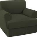 Turquoize T Cushion Chair Slipcover Armchair Slipcover for Living Room Stretch Sofa Couch Cover Soft Armchair Cover Washable Furniture Covers with Individual T Cushion Seat Covers (Chair, Olive)
