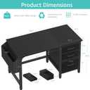Lufeiya Computer Desk with File Drawers Cabinet, 47 Inch Reversible Home Office Desks with Filing Cabinet for Small Space, Gaming Study Writing Table PC Desks, Black, 46.6"