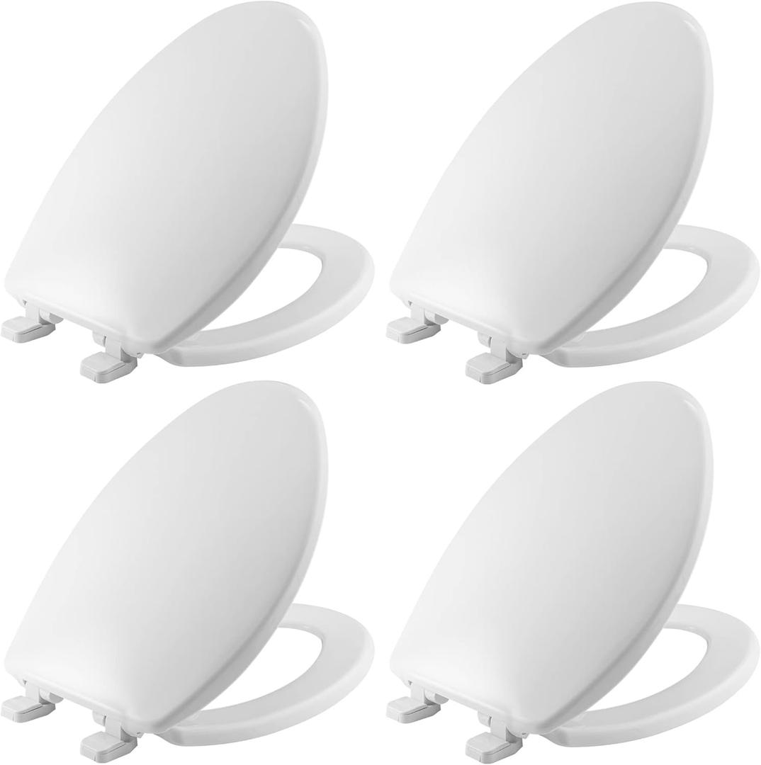 Mayfair Caswell Modern Slow Close Toilet Seat, Durable Plastic Seat, Made in USA, Elongated, White, 4-Pack