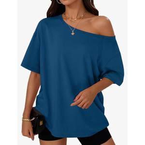 Womens Off The Shoulder Tops Oversized T-Shirts Short Sleeve Tees Summer 2025 Casual Spring Fashion Clothes XXL