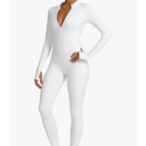 speerise Women Long Sleeve Jumpsuit Workout Bodycon Romper with Pants Zip Up Unitard Sexy One Piece Full Bodysuits M
