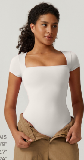 QINSEN Women's Square Neck Short Sleeve Bodysuit Soft Body Suit Tops Double Lined Shirts XXL