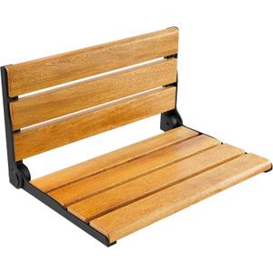 UBALANCE Teak Folding Shower Seat Wall Mounted,18" Wood Aluminum Bath Safety Foldable Shower ChairShower Folding Stool Maximum Weight Capacity 400 lbs, Black Aluminum Framed Shower Bench (18Teak Shower Seat)