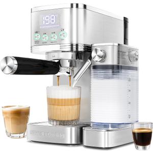 Espresso Machine 20 Bar Espresso Maker with Automatic Milk Frother for Cappuccino Latte,Temperature Control Stainless Steel Coffee Machine with ESE Pod Filter,Gift for Coffee Lovers Women and Men