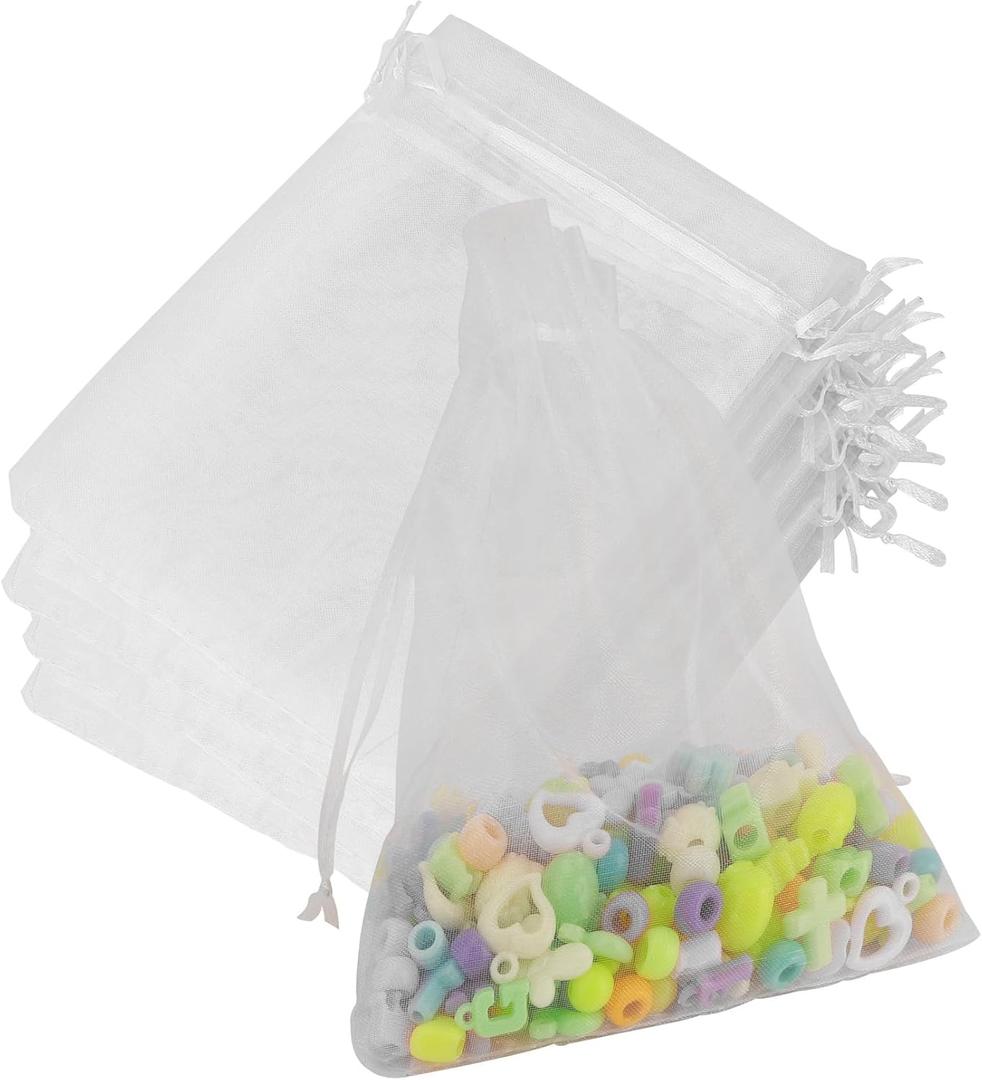 Organza Bags, Organza Bags 5 x 7 Inch, 50 Pcs White Sheer Party Favor Mesh Bag with Drawstring, Small Jewelry Gift Candy Bag for Wedding Christmas Birthday Halloween Graduation Party Favors Supplies 1 count (Pack of 50)