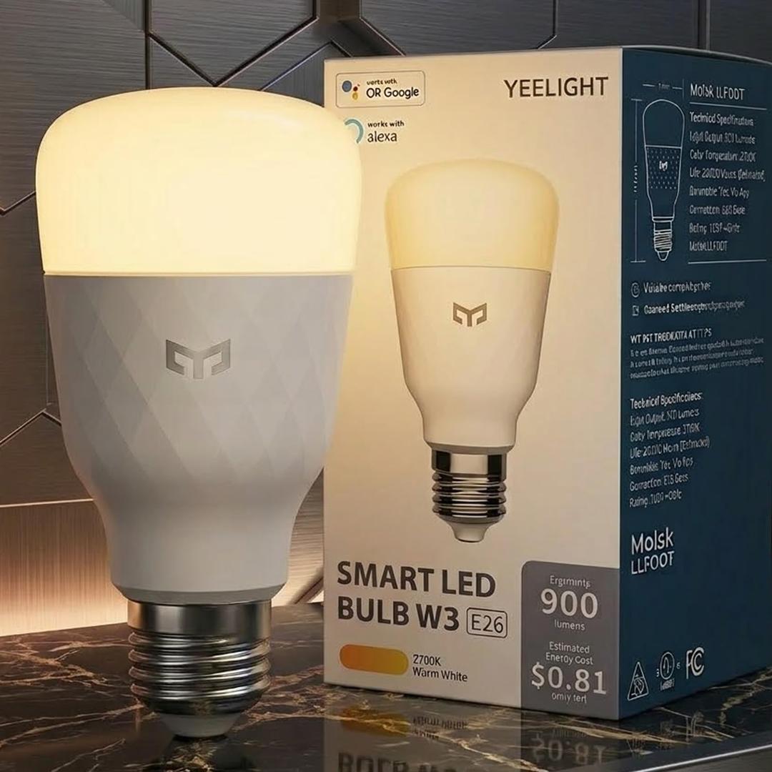 YEELIGHT Smart Light Bulbs, Warm White Dimmable LED Light Bulb 60W Equivalent, 900LM, E26, 2700K, Timing Function, WiFi & Bluetooth LED Bulbs, APP Control Work with Alexa and Google Assistant, 1 Pack